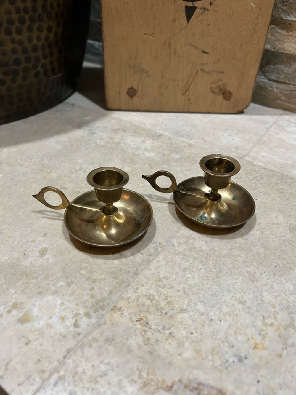 Pair of Vintage Brass Chamber stick Candle Holders - Picture 2 of 15